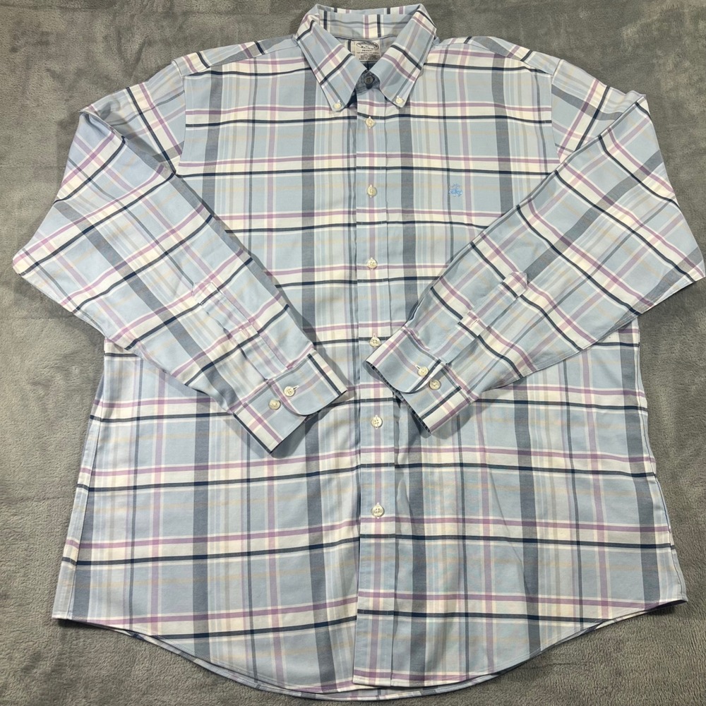 Brooks Brothers Regent Non-Iron Shirt Mens XL Blue Purple Plaid Supima Cotton - Picture 2 of 9
